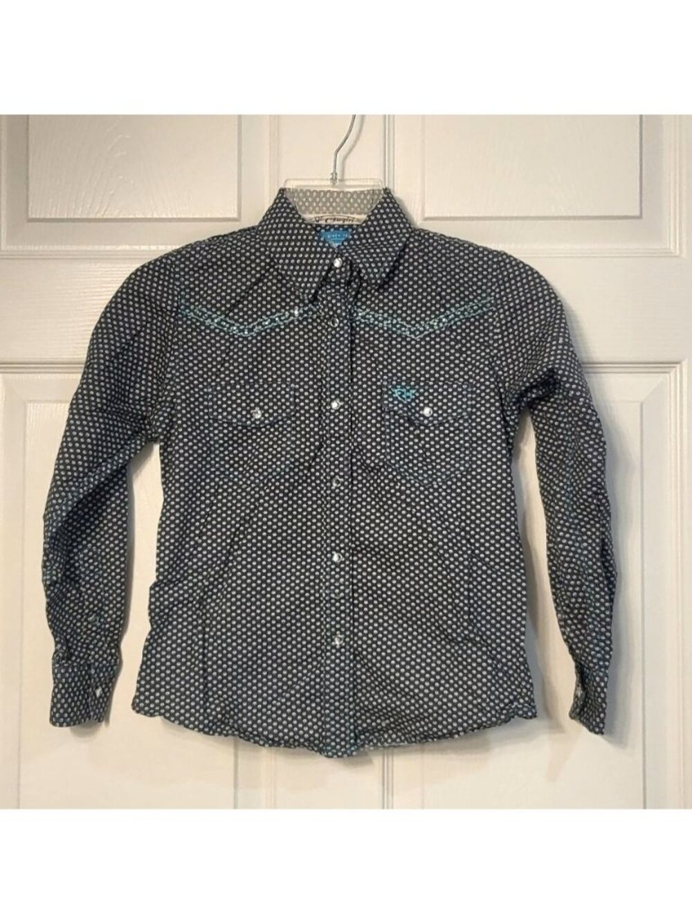Cowgirl Hardware Cotton Shirt SZ M (7/8) Geometric Dot Western Cowgirl Rodeo
